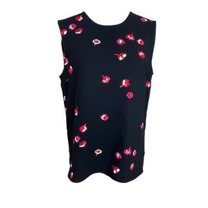 Kate Spade Black Pink Cherry Blossom Floral Sleeveless Blouse Top Size 12